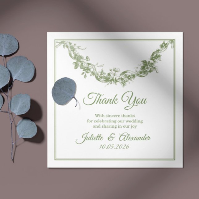 Tarjeta De Agradecimiento Olive Sage Toile de Jouy Wedding Thank You Card (Subido por el creador)