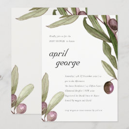 TARJETA DE AGRADECIMIENTO OLIVE WATERCOLOR FOLIAGE BABY SHOWER INVITE