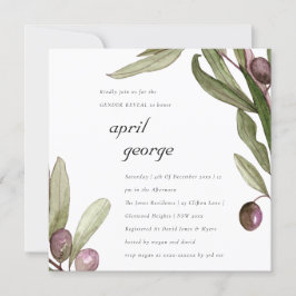 TARJETA DE AGRADECIMIENTO OLIVE WATERCOLOR FOLIAGE INVITE DE REVELACIÓN DE G