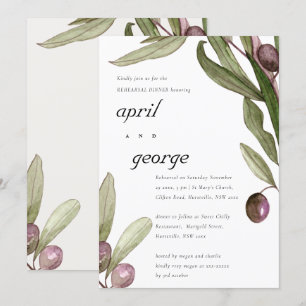 TARJETA DE AGRADECIMIENTO OLIVE WATERCOLOR FOLIAGE REHEARSAL DINNER INVITE
