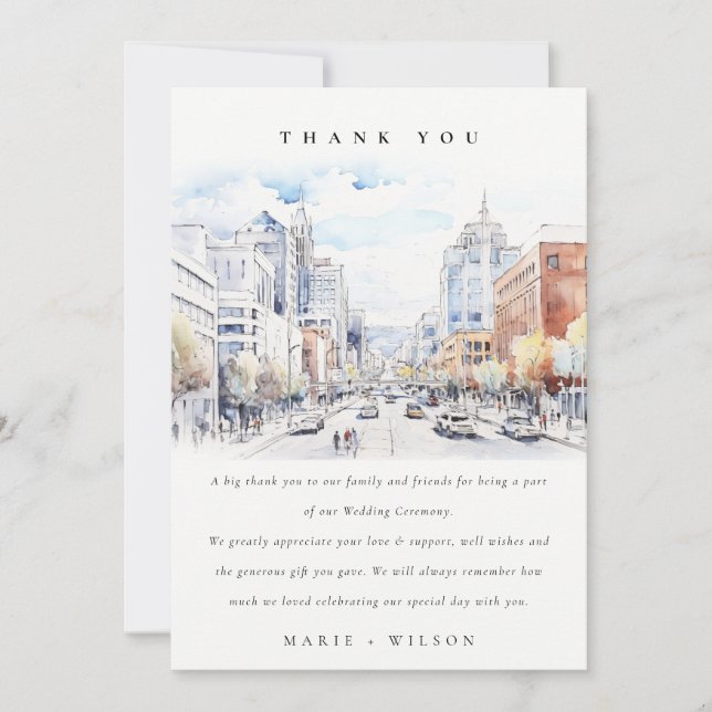 Tarjeta De Agradecimiento Omaha Nebraska Watercolor Landscape Wedding (Anverso)