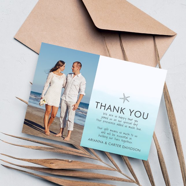 Tarjeta De Agradecimiento Ombre Beach Destination Ocean Boda Gracias (Subido por el creador)