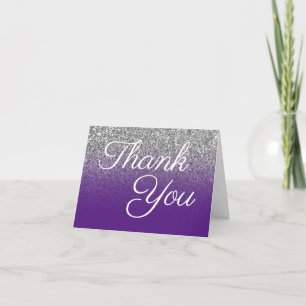 Tarjeta De Agradecimiento Ombre Morado Real con Brillo Plateado