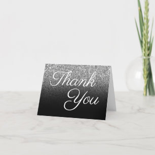 Tarjeta De Agradecimiento Ombre negro con brillo plateado