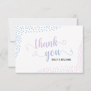 Tarjeta De Agradecimiento Ombré rosa y azul tipografía de confetti Baby Show