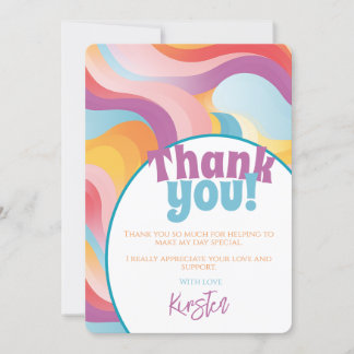 Tarjeta De Agradecimiento Onda arco iris retro boho
