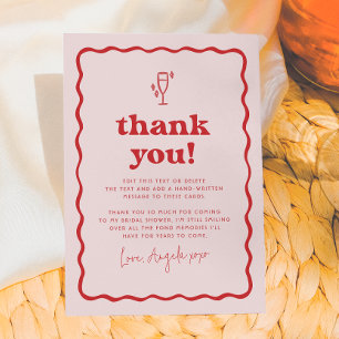 Tarjeta De Agradecimiento Ondulado Retro Rosa y Rojo Groovy Desayuno Nupcial