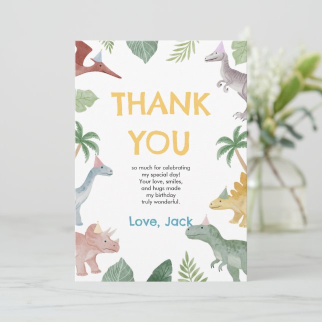 Tarjeta De Agradecimiento One A Saurus Dinosaur Boy Birthday Thank You Card (Anverso de pie)