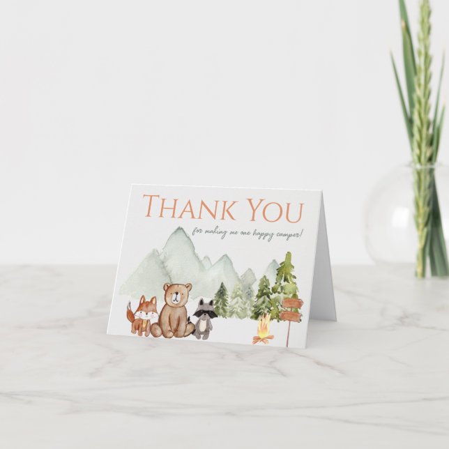 Tarjeta De Agradecimiento One Happy Camper 1st Birthday Thank You Card (Anverso)