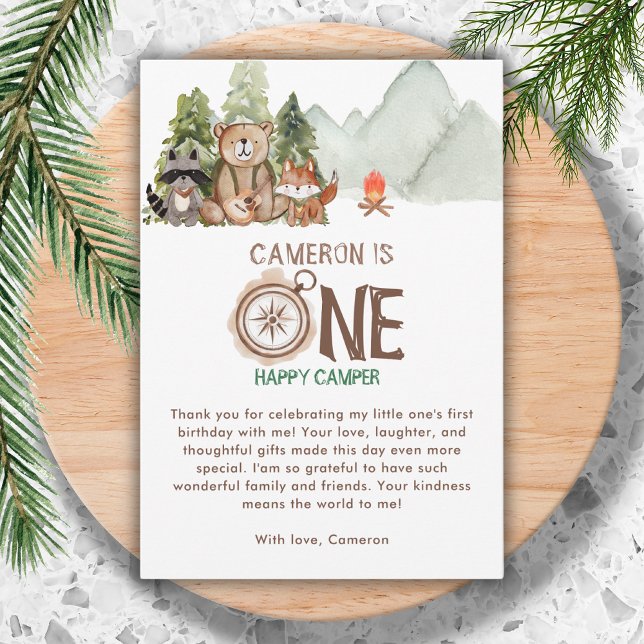 Tarjeta De Agradecimiento One Happy Camper Bear Wonderland 1er cumpleaños (Subido por el creador)