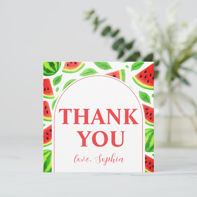 Tarjeta De Agradecimiento One In A Melon Watermelon Birthday Party (Anverso de pie)