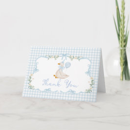 Tarjeta De Agradecimiento One Silly Goose Blue Gingham Boy Birthday