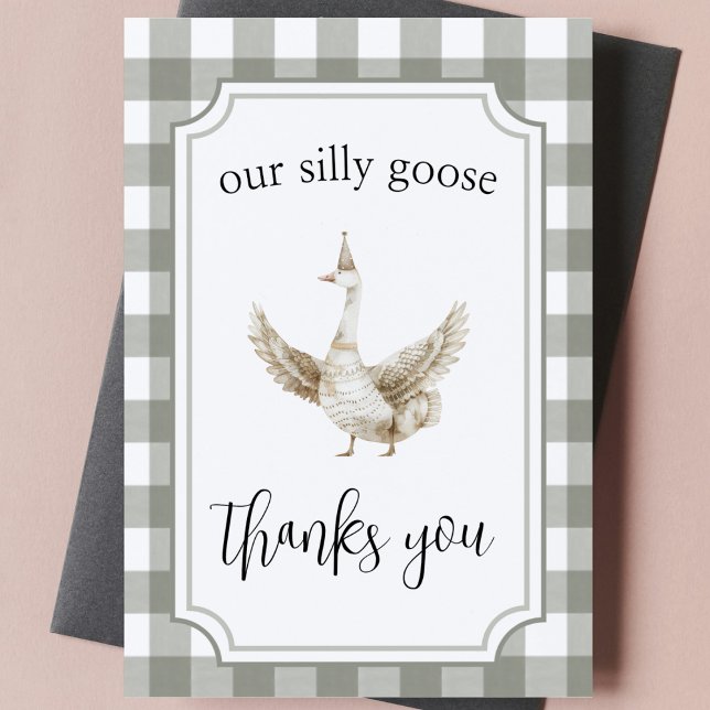 Tarjeta De Agradecimiento "One Silly Goose", fiesta de cumpleaños de primer  (one silly goose thank you card 1st birthday party gender neutral thank you note picnic watercolor )