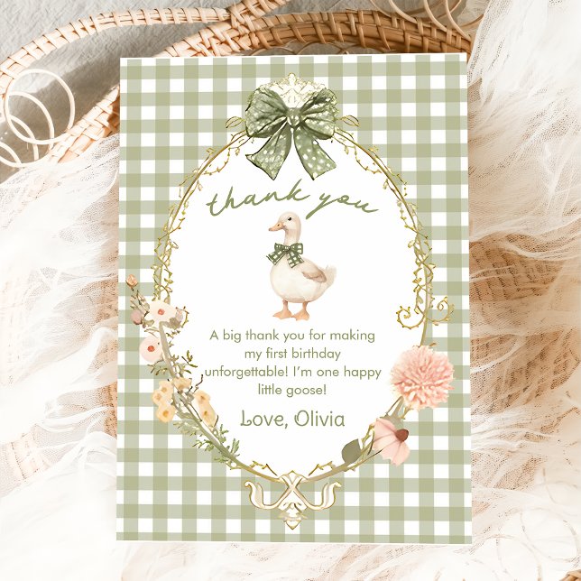 Tarjeta De Agradecimiento One Silly Goose Gingham Birthday Thank You Card (Subido por el creador)
