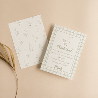 Tarjeta De Agradecimiento One Silly Goose Green Drawn 1st Birthday Thank You