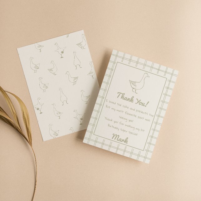 Tarjeta De Agradecimiento One Silly Goose Green Drawn 1st Birthday Thank You (Subido por el creador)