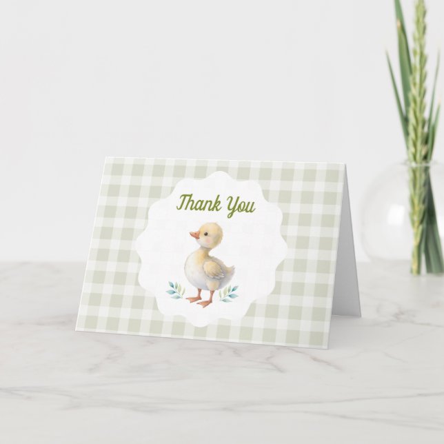 Tarjeta De Agradecimiento One Silly Goose Green Gingham Baby First Birthday (Anverso)