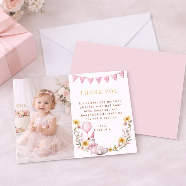 Tarjeta De Agradecimiento One Silly Goose Photo 1st Birthday Thank You Card (Birthday Thank You Card)