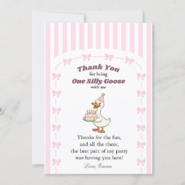 Tarjeta De Agradecimiento One Silly Goose Pink Bow Girl 1st Birthday Party