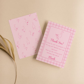 Tarjeta De Agradecimiento One Silly Goose Pink Drawn 1st Birthday Thank You