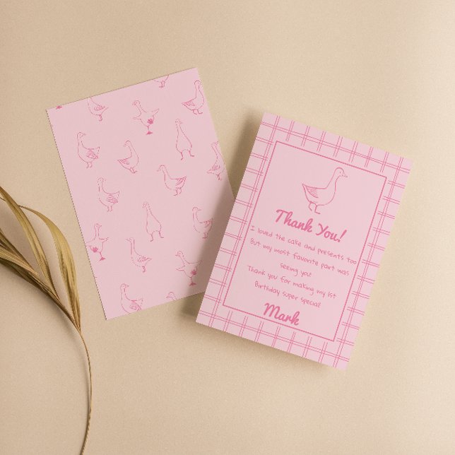 Tarjeta De Agradecimiento One Silly Goose Pink Drawn 1st Birthday Thank You (Subido por el creador)