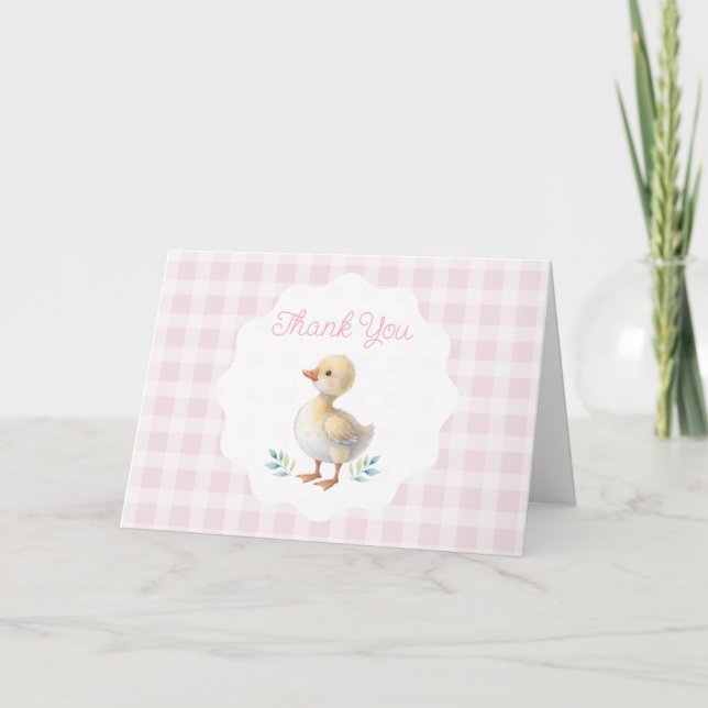 Tarjeta De Agradecimiento One Silly Goose Pink Gingham Girl First Birthday (Anverso)