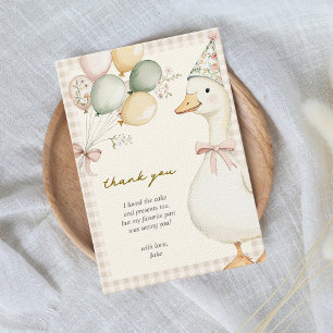 Tarjeta De Agradecimiento One Silly Goose Watercolor Gingham Primer Cumpleañ