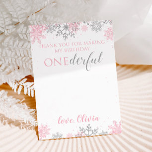 Tarjeta De Agradecimiento ONEderland de Invierno Gracias copos de nieve rosa