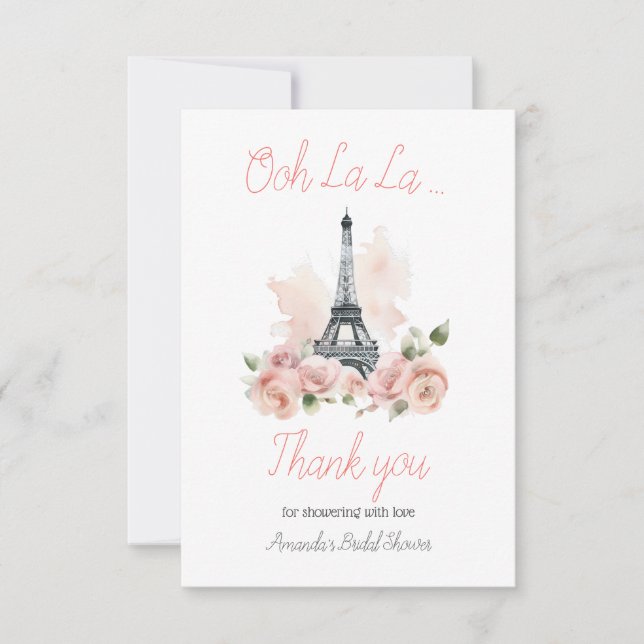 Tarjeta De Agradecimiento Ooh La Parisian Franch Floral Bridal Shower (Anverso)