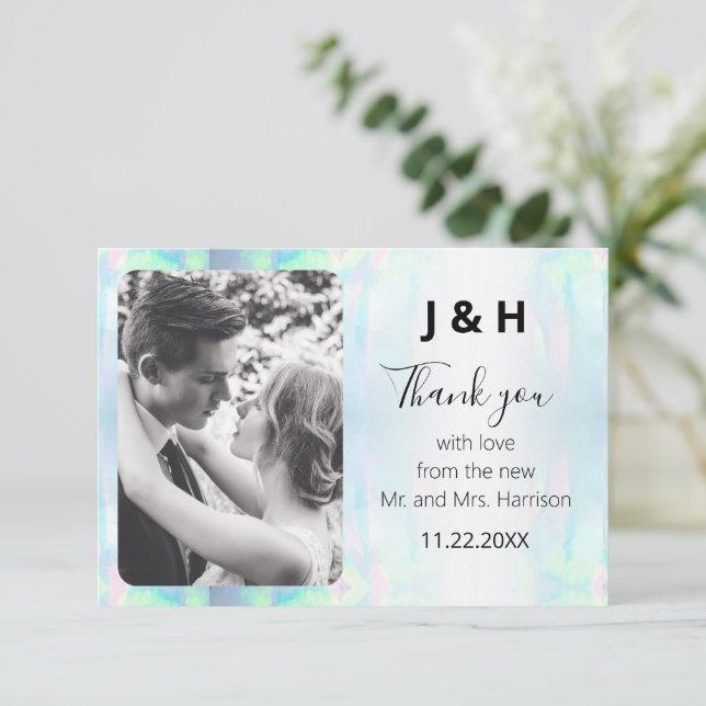 Tarjeta De Agradecimiento Opal Elegant Modern Photo Gracias (Anverso de pie)