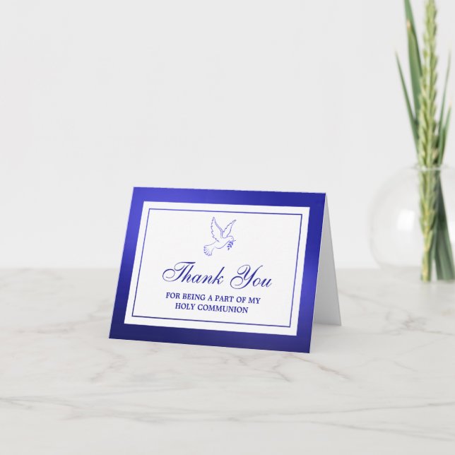 Tarjeta De Agradecimiento Óptica Azul Metálica Santa Comunión O Confirmación (Anverso)