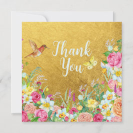 Tarjeta De Agradecimiento Opulencia Floral Colibrí Dorado
