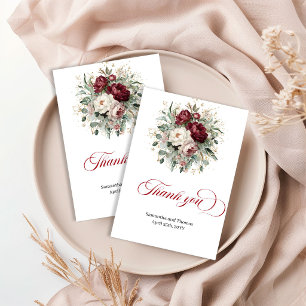 Tarjeta De Agradecimiento Opulento Boho Borgoña Floral Eucalipto Gracias