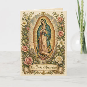Tarjeta De Agradecimiento Oración Floral Católica María Guadalupe
