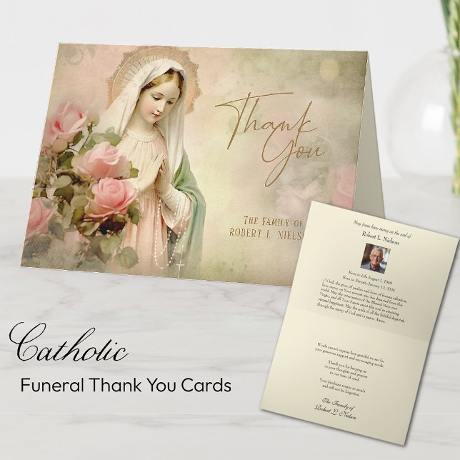 Tarjeta De Agradecimiento Oración fotográfica católica conmemorativa del fun (Easy to personalize!)