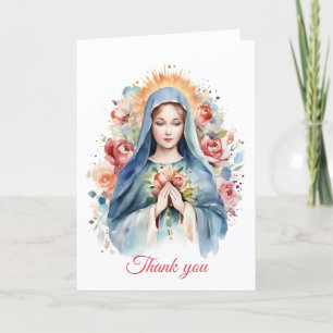 Tarjeta De Agradecimiento Oración religiosa católica Virgin Mary Cross Flora