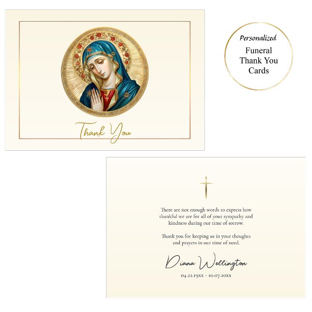 Tarjeta De Agradecimiento Orando Madonna con Rosas Funeral Católico (Subido por el creador)