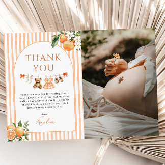 Tarjeta De Agradecimiento Orange A Little Cutie Citrus Baby Shower Photo
