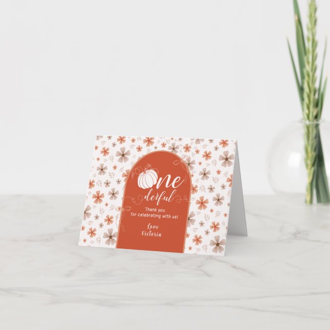 TARJETA DE AGRADECIMIENTO ORANGE BOW & ARCH FALL PUMPKIN FLOWERS BIRTHDAY (Anverso)