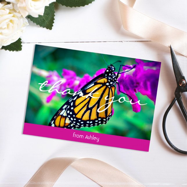 Tarjeta De Agradecimiento Orange butterfly photo custom name thank you note (Subido por el creador)