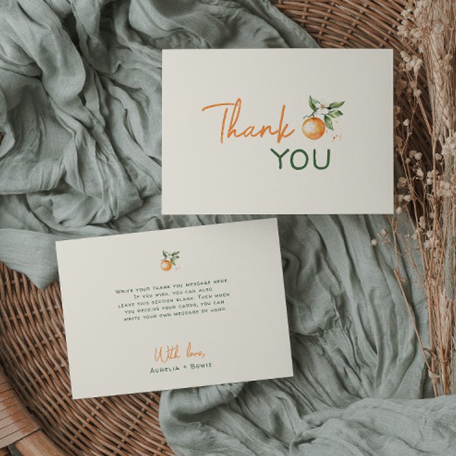 Tarjeta De Agradecimiento Orange Citrus Little Cutie Baby Shower Flat (Subido por el creador)