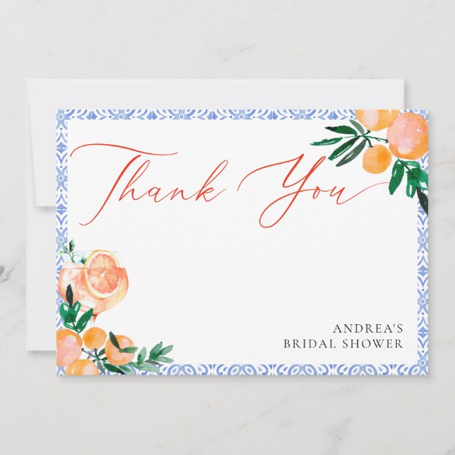 Tarjeta De Agradecimiento Orange Italian That’s Amore Bridal Shower (Anverso)