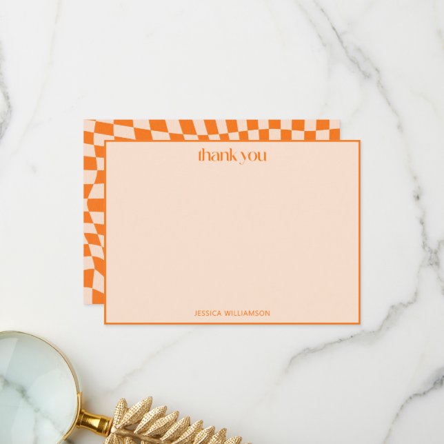Tarjeta De Agradecimiento Orange Modern Retro Graduation 2026 Checker (Anverso/Reverso In Situ)