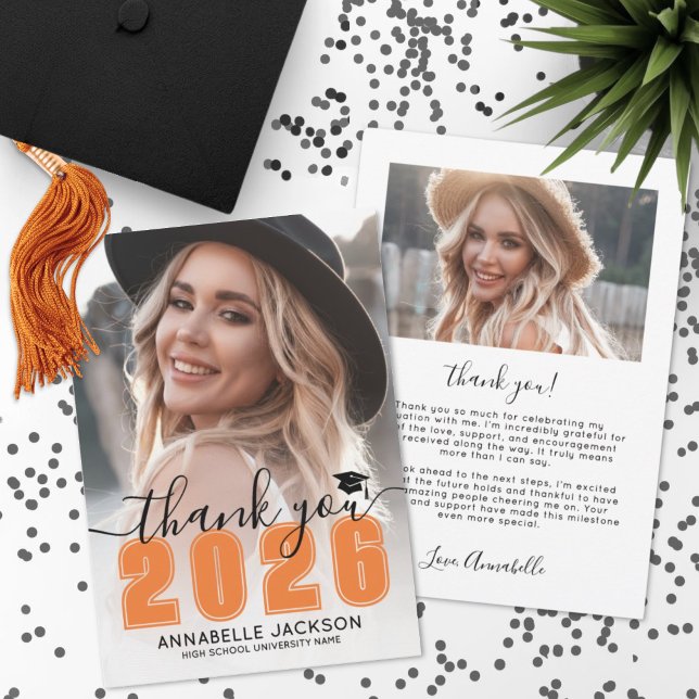 Tarjeta De Agradecimiento Orange Photo Graduation (Orange Photo Graduation Thank You Card )