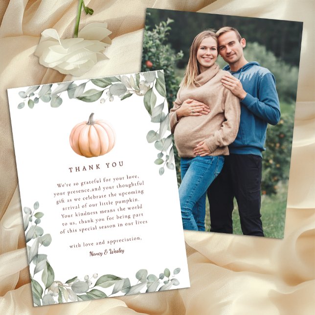 Tarjeta De Agradecimiento Orange Pumpkin Fall Baby Shower Thank You Card (Little Pumpkin Baby Shower Thank you Card - Orange)