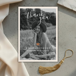 Tarjeta De Agradecimiento Orange Tassel Senior Photo High School Graduation 