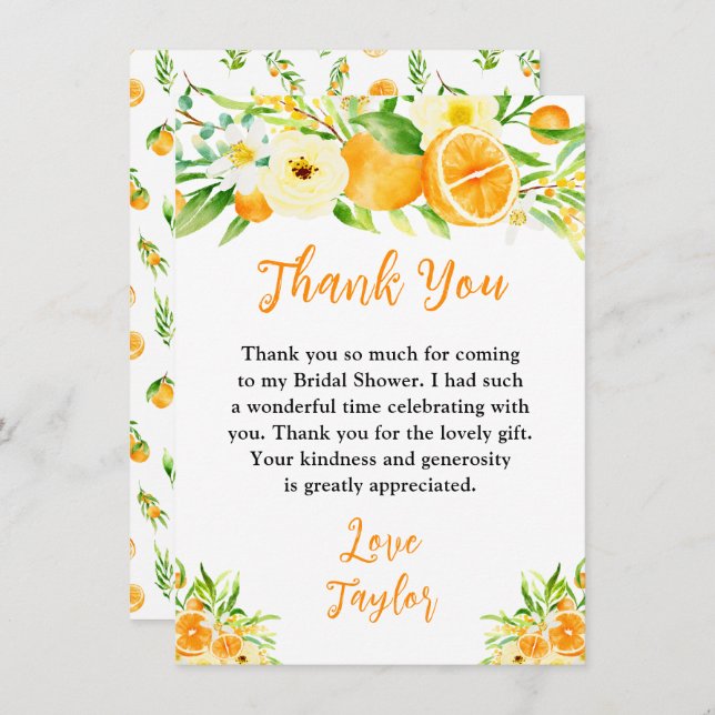Tarjeta De Agradecimiento Oranges Citrus Bridal Shower (Anverso / Reverso)