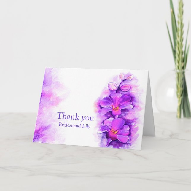 Tarjeta De Agradecimiento Orchid floral purple wedding thank you card (Anverso)