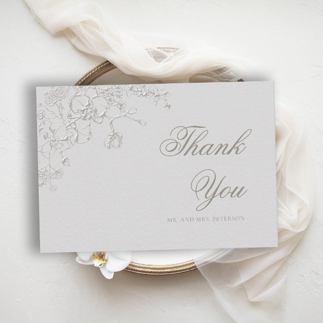 Tarjeta De Agradecimiento Orchids Reverie Ivory Formal Traditional Wedding (orchid wedding thank you card art sketch romantic modern classic formal elegant ivory)