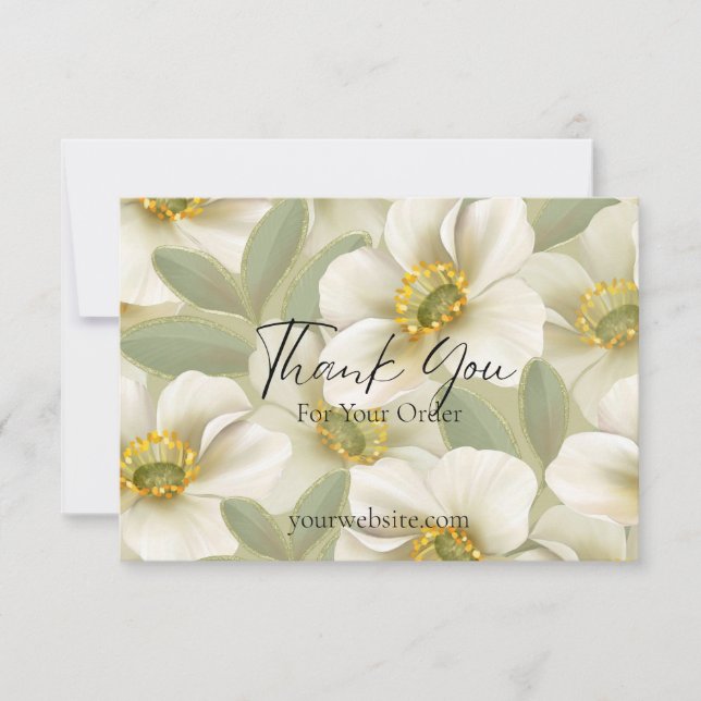 Tarjeta De Agradecimiento Orden de los negocios florales verdes y blancos (Anverso)